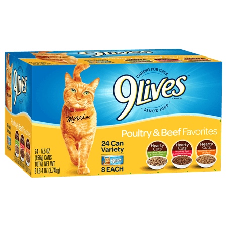 - (24 Pack) 9Lives Poultry and Beef Favorites Variety Pack Cat Food, 5.5 oz. Cans