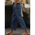 thumbnail image 2 of Pantalones Acelit de lino casuales para mujer, cintura elástica, con cordón, azul, 2 of 7