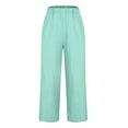 thumbnail image 4 of VEKDONE Summer Linen Straight Trousers for Women High Elastic Waist Ankle Pants Loose Fit Plus Size Lounge Pant with Pockets Solid Color Lightweight Long Pants ZC Mint Green Small, 4 of 7