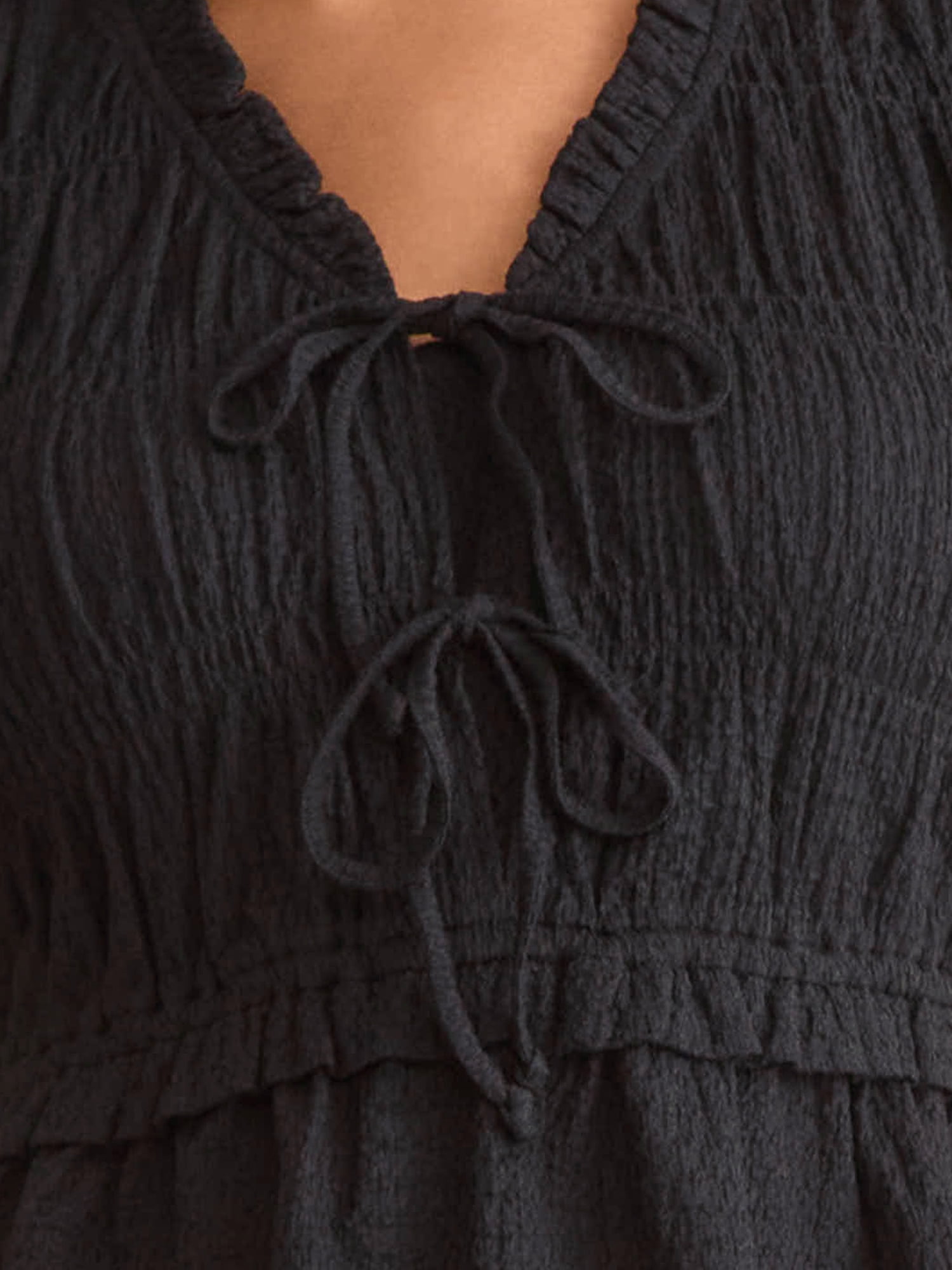 Time and Tru Women's Textured Tie Front Top, Sizes XS-XXXL