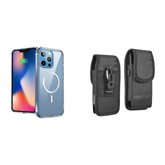 Ultra Clear Case (MagSafe Compatible) and Belt Holster Pouch for Apple iPhone 14 Pro Max - Black