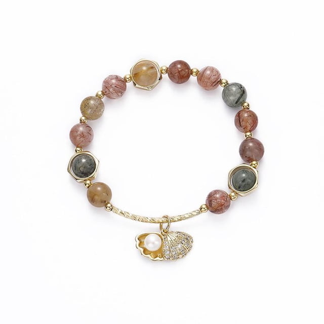 Pulsera de concha de piedra natural (tamaño 14-19 cm), pulsera con dijes de cristal de colores, pulsera elástica, joyería de piedras preciosas