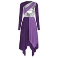 thumbnail image 3 of Alvivi Womens Long Sleeve Metallic Liturgical Praise Dance Dress Church Worship Lyrical Costume Purple XL, 3 of 7
