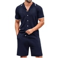 thumbnail image 2 of TMOYZQ Men's 2 Piece Outfits Summer Casual Knit Golf Button Down Shirt and Shorts Set Texture Beach Short Sleeve Tracksuit, 2 of 6