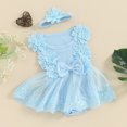 thumbnail image 4 of Riecok Newborn Infant Girl 1st Birthday Party Dress Princess Romper Soft Tulle 3D Flower Applique Ruffle Sleeve 0-18 Months Blue 12 M, 4 of 6