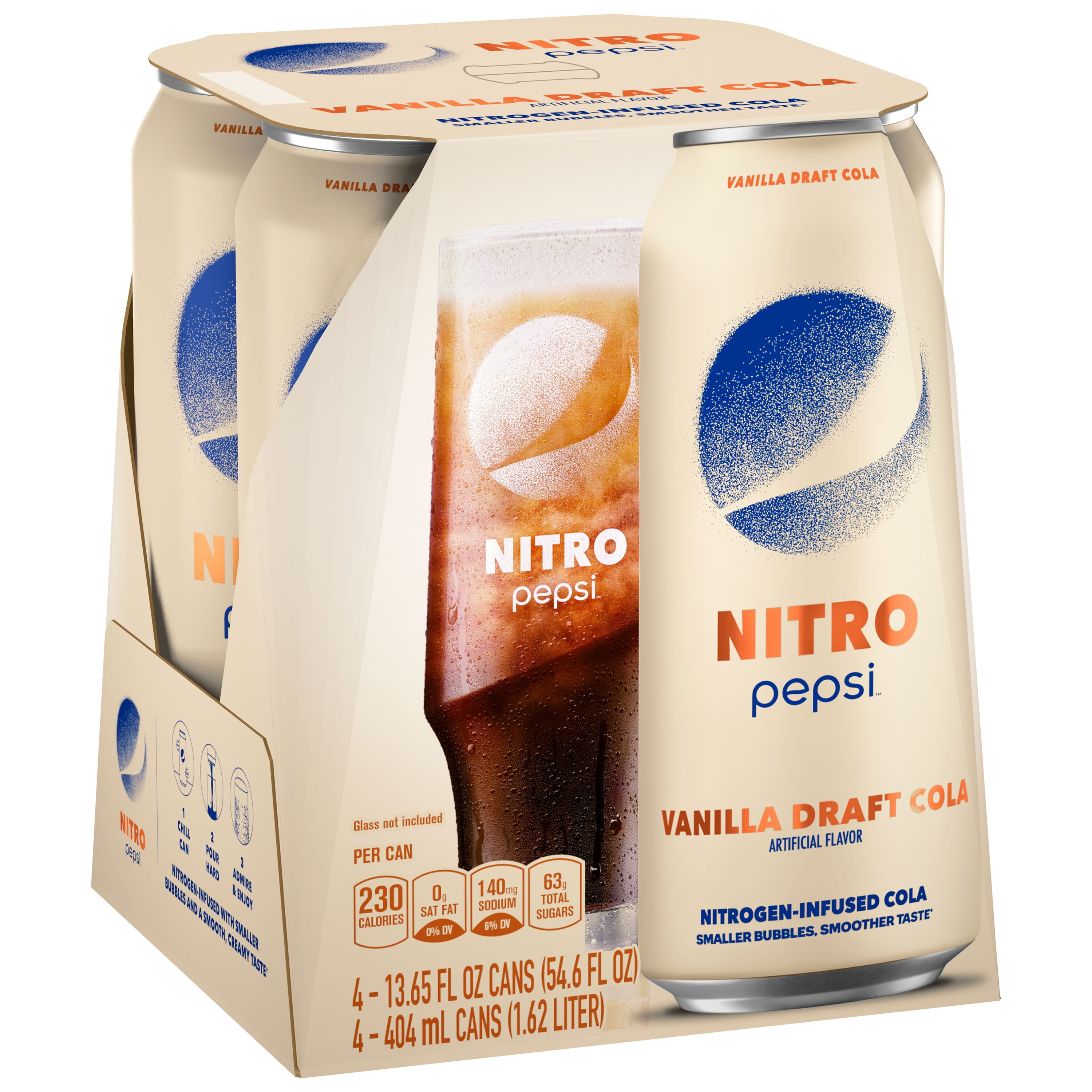 Nitro Pepsi Vanilla Draft Cola, 13.65 fl oz, 4 Count