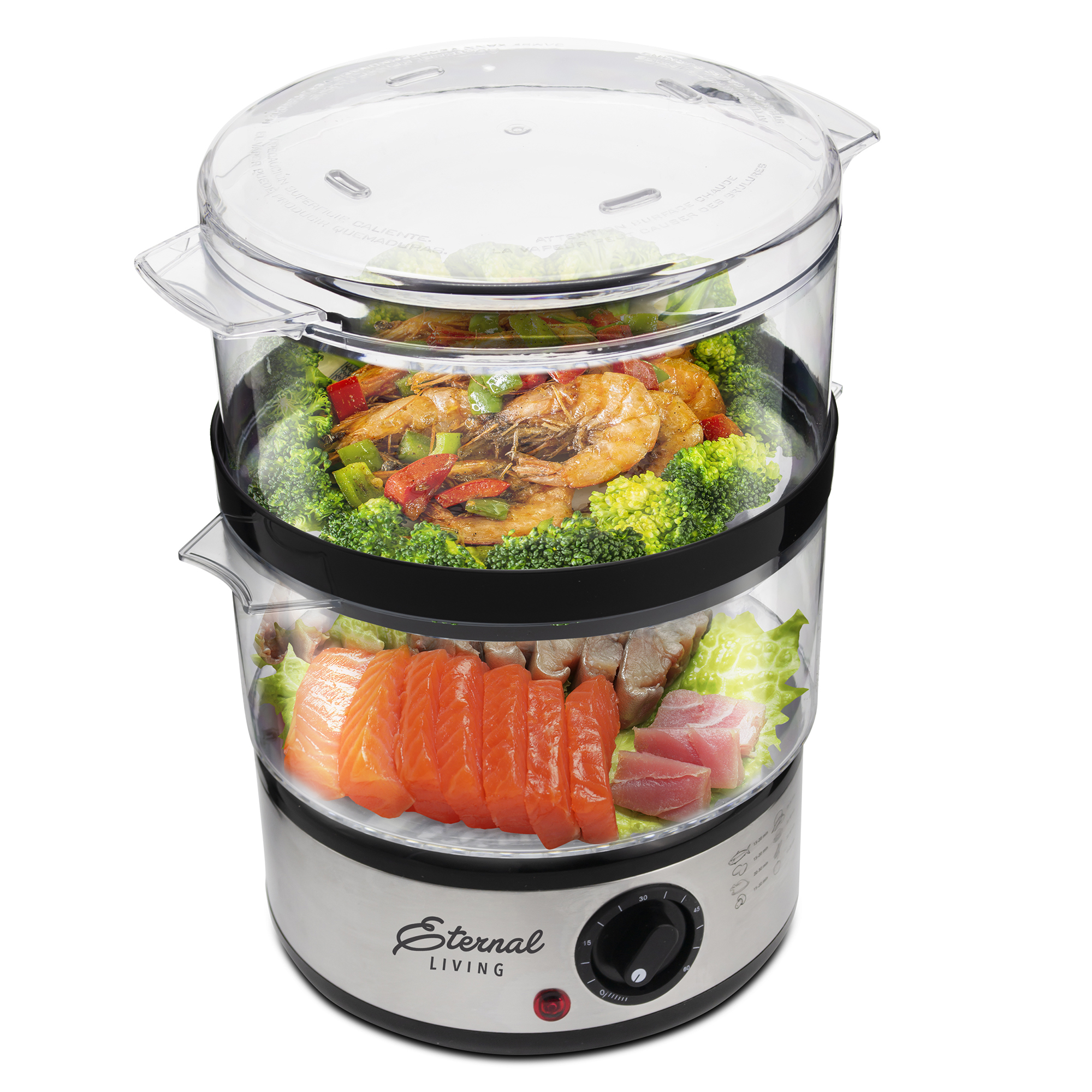 Electric Food Steamer Stackable Two-Tier Bowls, 5 Quart, Stainless