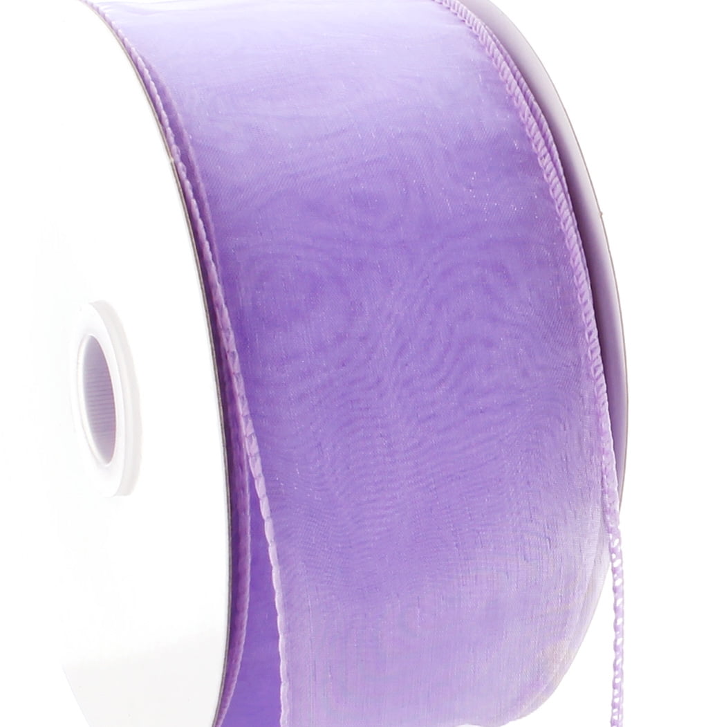2-Yds 2.5" Shiny Fun Purple-Pinkish Glitter Dots on Sheer Chiffon Wired Ribbon 