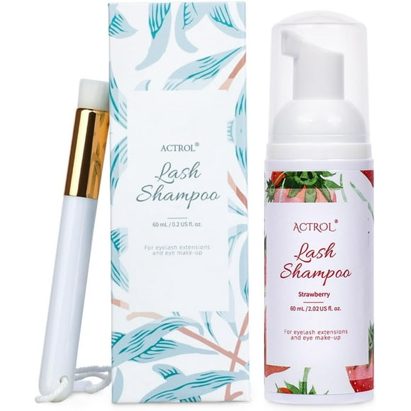 shiyou-Eyelash Extension Cleanser 60ML Natural Lash Extension Shampoo Strawberry Professional Eyelid Foaming Cleanser Paraben & Sulfate Free Non-lrritating with Salon and Home Care