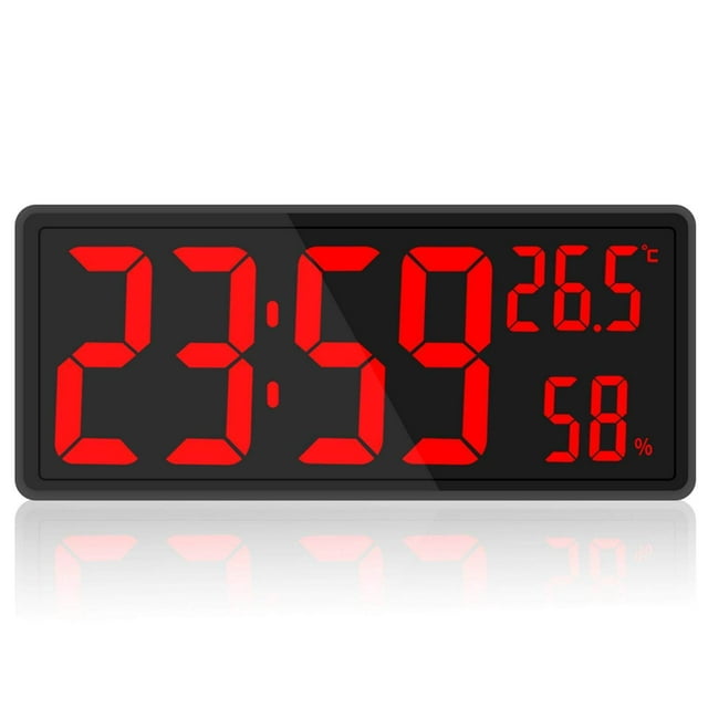 kurtrusly Large LED Digital Wall Clock with Humidity Date Display Indoor Temperature Red