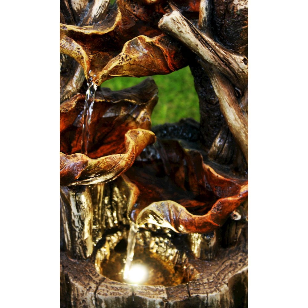 Hi-Line Gift Ltd. Tree Trunk Fountain W/3 Leaves & LED