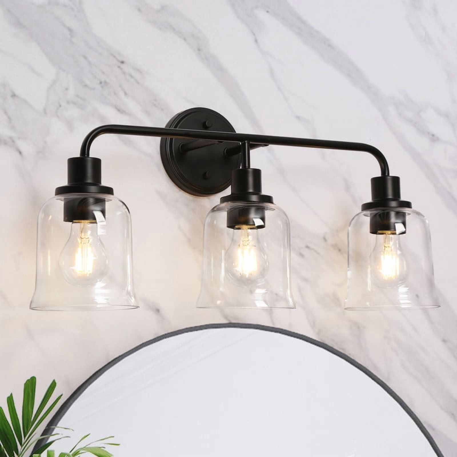 LNC 22.8-in 3-Light Matte Black and Clear Glass LED Modern Vanitt Light for Bathroom