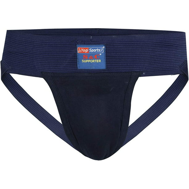 S&C Gym Athletic Cotton Supporter Back Covered & Jockstrap with Cup Pocket  for Mens (Jockstrap Navy Blue, 3X-Large) 