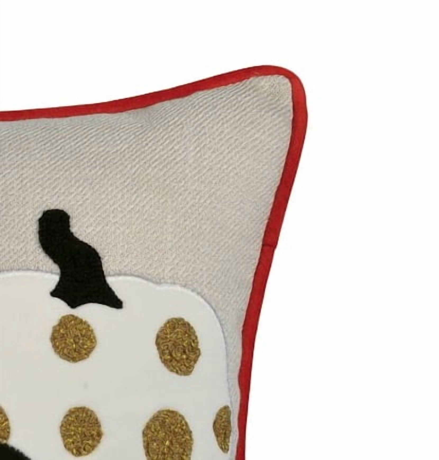Whimsical Embroidered Pumpkin Throw Pillow 14x20 Inch Linen-Blend with Red Piping for Sofa Bed Halloween Decor