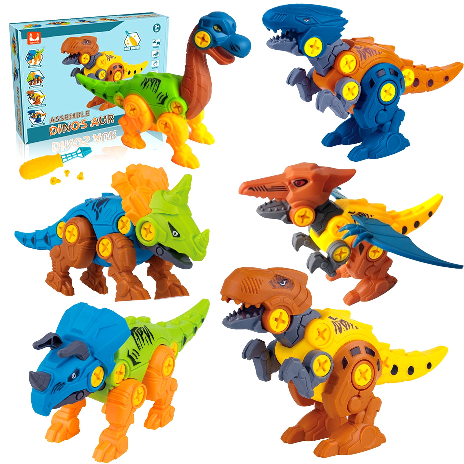 VEGCOO 6 Packs Dinosaur Toys for Kids DIY Engineering Building Set for Christmas Birthday Gifts