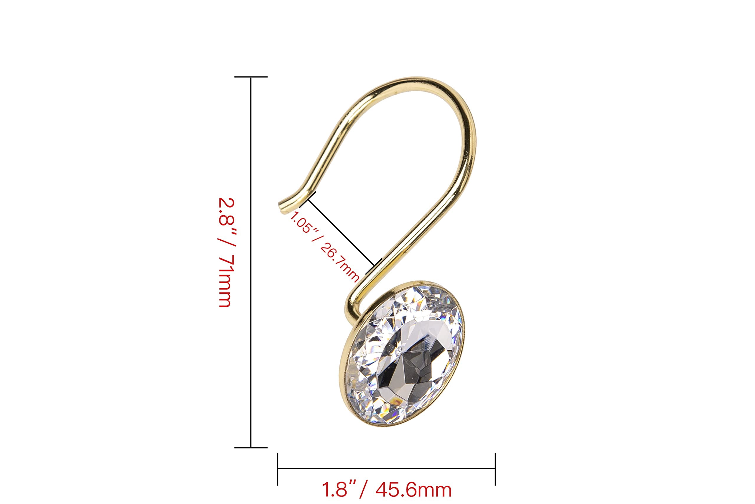 Utopia Alley Shower Hooks - Shower Curtain Rings for Bathroom - Rust Resistant Shower Curtain Hooks for Shower Curtain or Liner - Shower Curtain Rings with Crystal Design - Set of 12, Gold