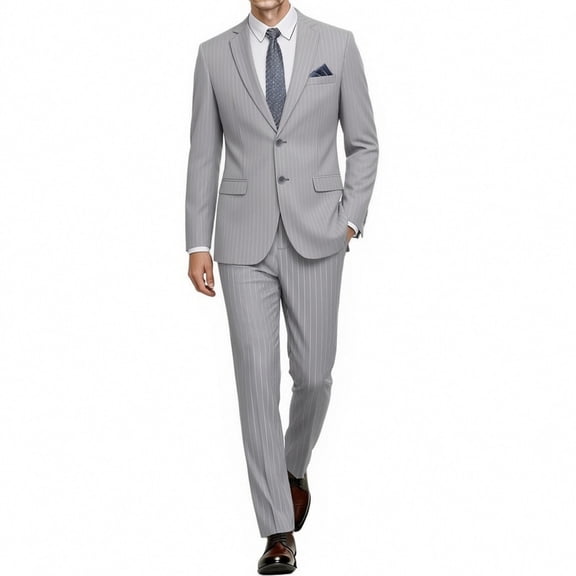 i·FineLong Men's Light Gray Pinstripe Two - Piece Suit, Suitable for Business and Other Formal Occasions