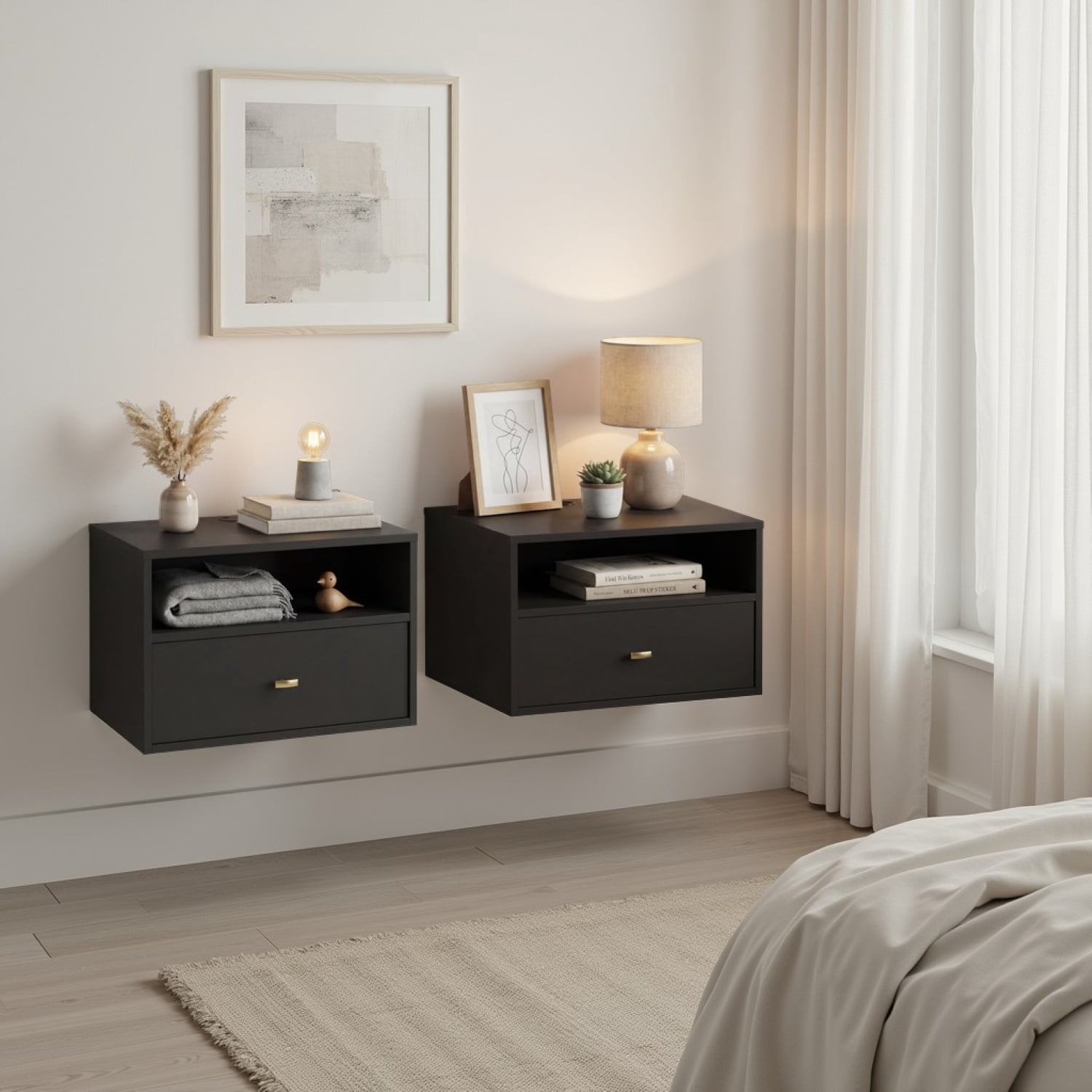 Prepac Floating Nightstands - Set of 2 - Black