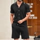 thumbnail image 2 of Camisas de Manga Corta de los Hombres Turn-Down Collar Conjunto de Coincidencia, Conjunto Corto de los Hombres de Poliéster Ligero, 2 of 6