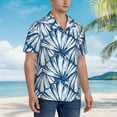 thumbnail image 3 of Pofeuu Blue Shells Print Hawaiian Shirt for Men Sleeves Casual Button Down Summer Beach Dress Shirts T-Shirts,Small, 3 of 7