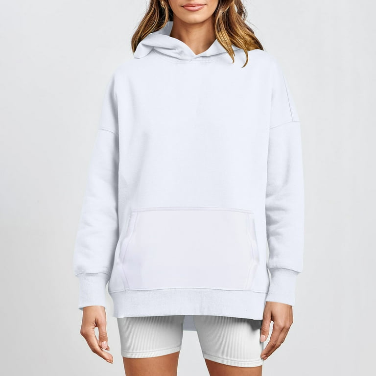 Sksloeg Winter Hoodies for Women Oversized Sweatshirts Cute Long Sleeve Sweaters White Solid Color Jackets Loose Casual Pullover Fall Outfits 2024