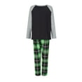 thumbnail image 5 of Black Green Family Christmas Pajamas Matching Sets Long Sleeve Letter Print Raglan Tops + Plaid Pants Set Sleepwear, 5 of 10