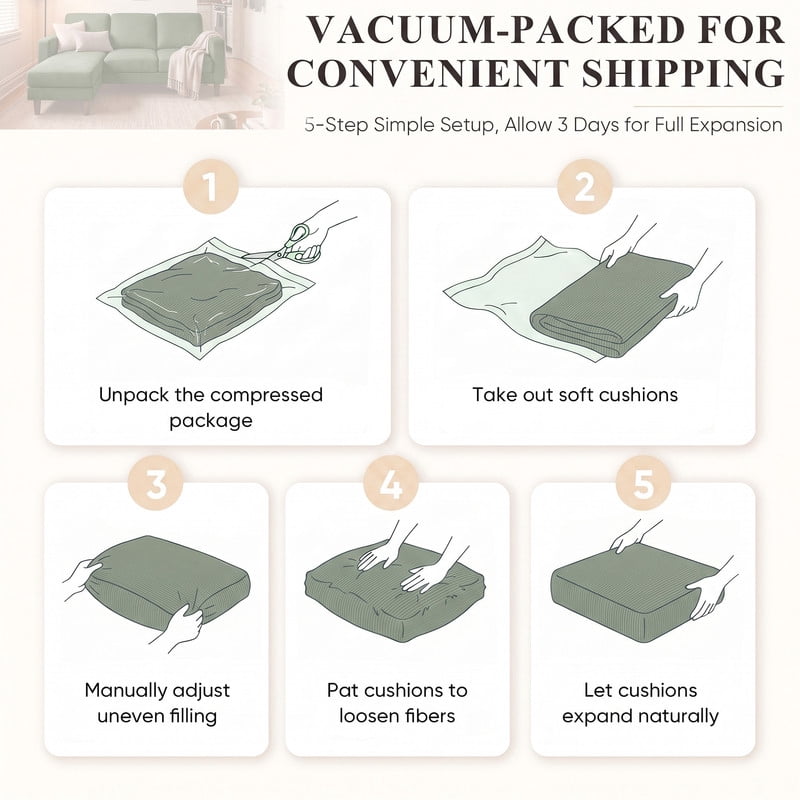 Lacoo L-Shaped Sofa Couch, 72" Modern Reversible Chaise Cloud Sofa with Cushions for Living Room, Apartment and Small Space, Corduroy Green
