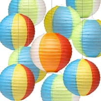 Novelty Place 10 Pcs Beach Ball Paper Lanterns - 8" Rainbow Hanging Lanterns Summer Pool Party Decoration for Beach Party, Holiday, Birthday, Wedding