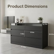 Modern 6 Drawer Dresser with LED Light, Storage Chest with Power Outlet , Organizer Caninet for Cloakroom or Dressing Room, 47.24L x 15.75W x 29.57H, Black