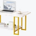 thumbnail image 4 of AWQM Marble Coffee Table with Storage Shelves, Faux Marble Table Top Rectangular Coffee Table , Modern 2-Tier Storage Living Room Center Table for Home, Office, Balcony, White+Gold, 4 of 7