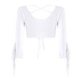 thumbnail image 2 of Kaerm Women Ballet Wrap Top Belly Dance V Neck 3/4 Sleeve Self Tie Shrugs Cardigan Top White One Size, 2 of 7