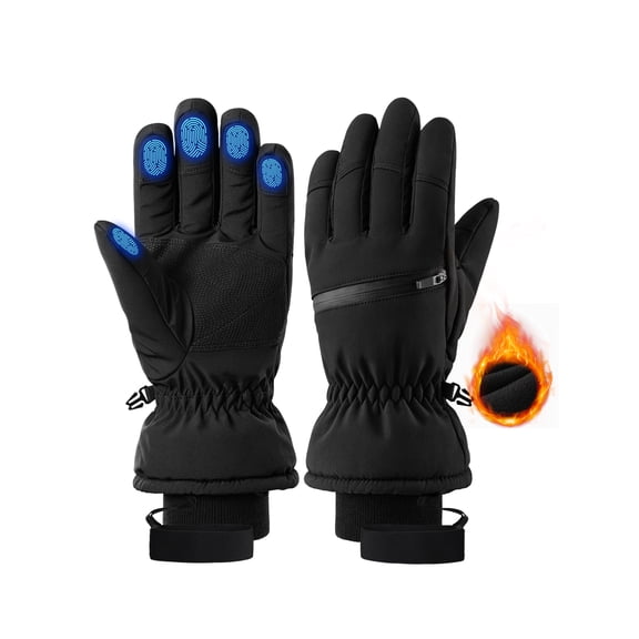 OZERO Winter Ski Gloves, Unisex Waterproof Thermal Gloves, Touchscreen Anti-Slip Snow Gloves with Wrist Leash & Double Cuff for Skiing Snowboarding Outdoor Sports Black