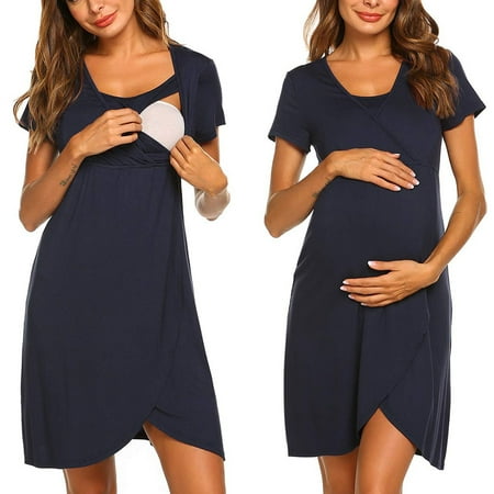 

Tangnade Plus Size Maternity Dress Fashion Women Pregnant Maternity Stripe Tunic Breastfeeding Summer