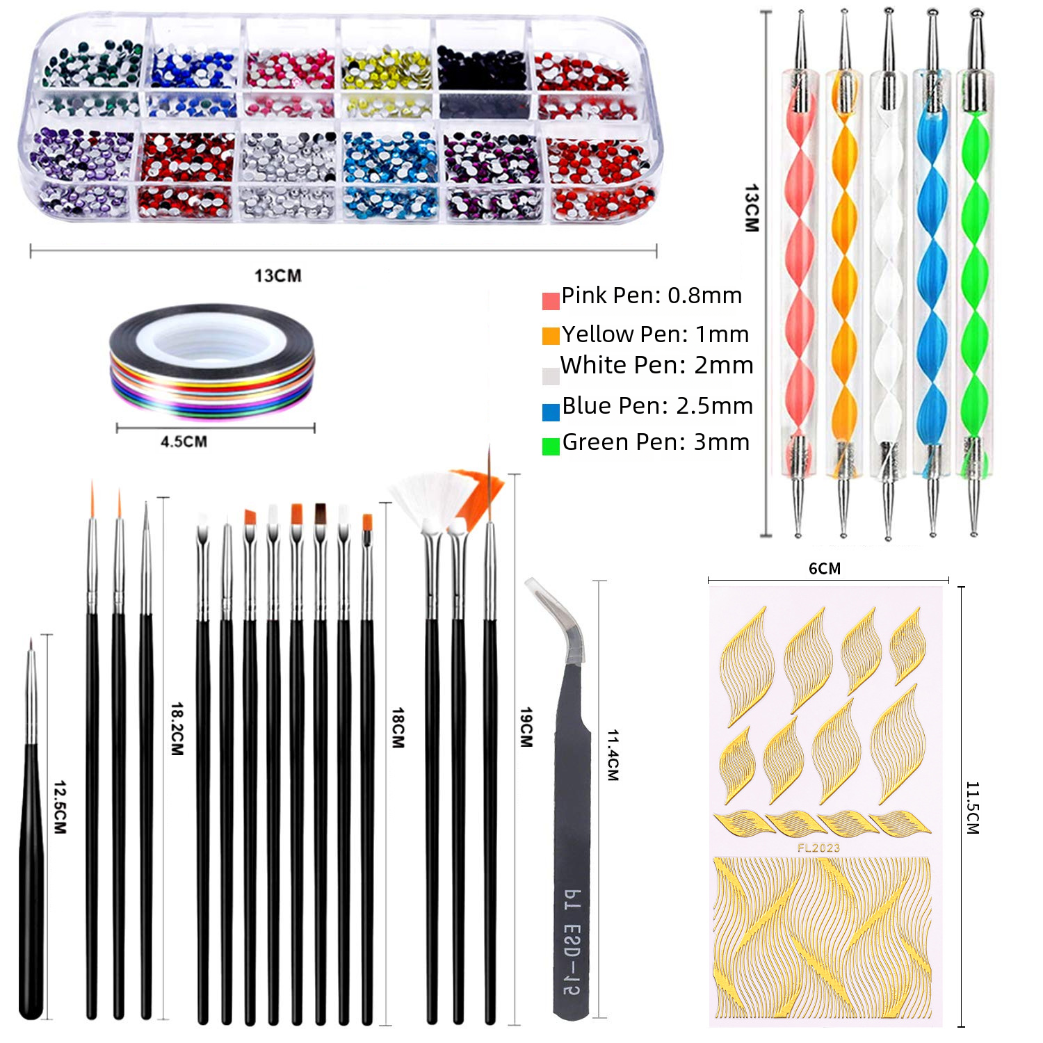 Nail set full set diy shop nail pen tool nail stickers hollow rivet jewelry drill-black