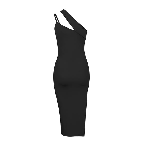 Robe Décontractée à Épaules Ouvertes Aguichant Couleur Unie Coupe Ajustée Robe Décontractée Aguichant Mince Taille Haute Robe Irrégulière Robe à Bretelles Mode
