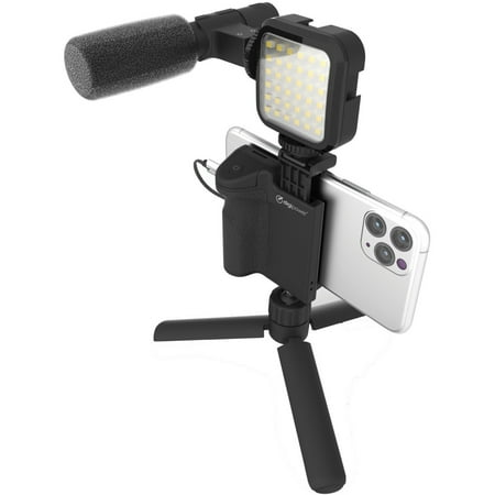 Digipower - Follow ME Vlogging Kit for Phones and Cameras – Includes Microphone, LED light, Bluetooth remote, phone grip and tripod