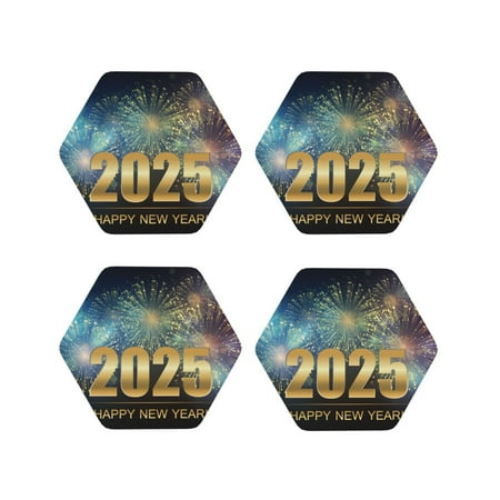 

Kdxio 2025 New Year 5 Funny Coasters 4 Pcs Leather Coasters Housewarming Gifts Protect Furniture from Water Marks Scratch and Damage