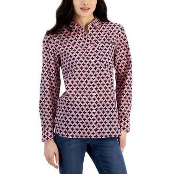 Nautica Jeans Womens Printed Long-Sleeve Co Sangria Sunset Multi L