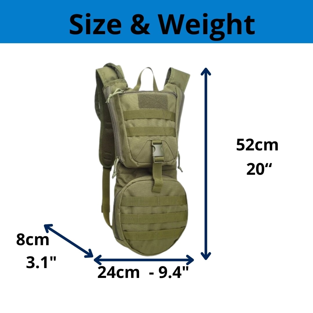 GETORIUM Tactical Hydration Backpack with 3L Water Bladder, MOLLE System - Khaki
