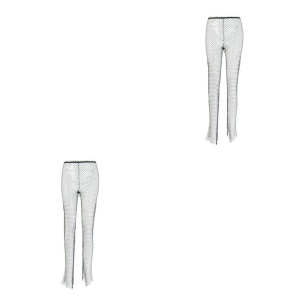 Soidarity Pantalones transparentes de malla Leggings de rejilla recortados de verano de moda para fiesta de vacaciones negro Negro 2Conjunto
