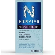 Nervive Nerve Relief, with Alpha Lipoic Acid, to Help Reduce Nerve Aches, Weakness, & Discomfort in Fingers, Hands, Toes, & Feet*, ALA, Vitamins B12, B6, & B1, Turmeric, Ginger, 30 Daily Tablets
