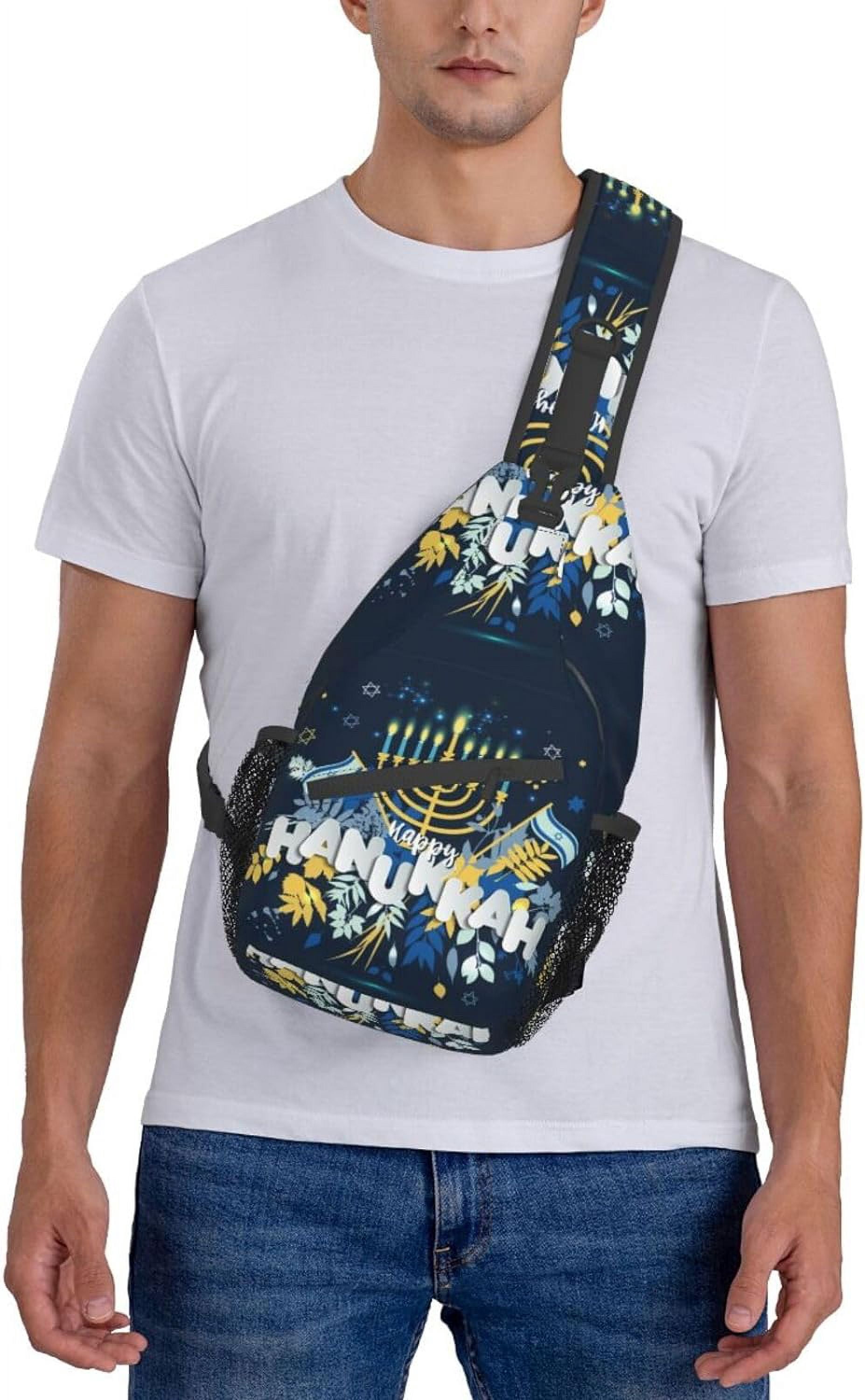 Happy Hanukkah Jewish Chanukah Holiday Sling Bag Crossbody Hiking Travel Chest Bags Backpack Shoulder Daypack for Women Men
