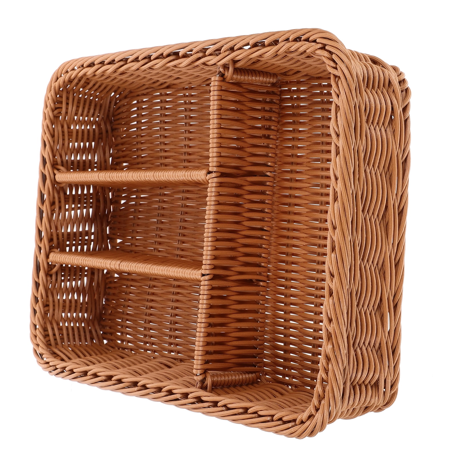 Oecoator 4-Compartment Woven Cutlery Organizer Basket for Kitchen Drawer and Tabletop Storage Solution