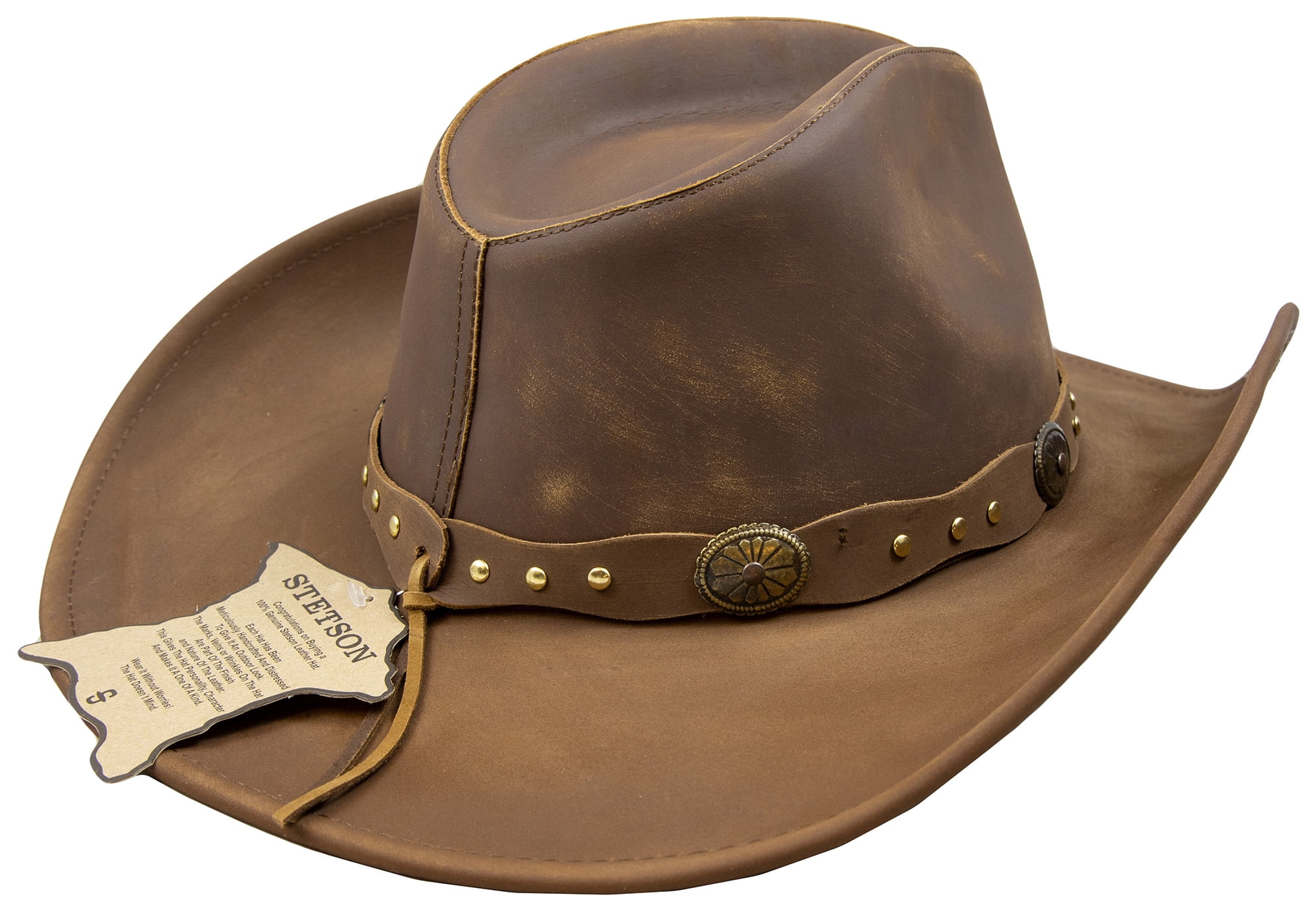 Mens Hats Stetson Roxbury Mocha Distressed Shapeable Leather Cowboy