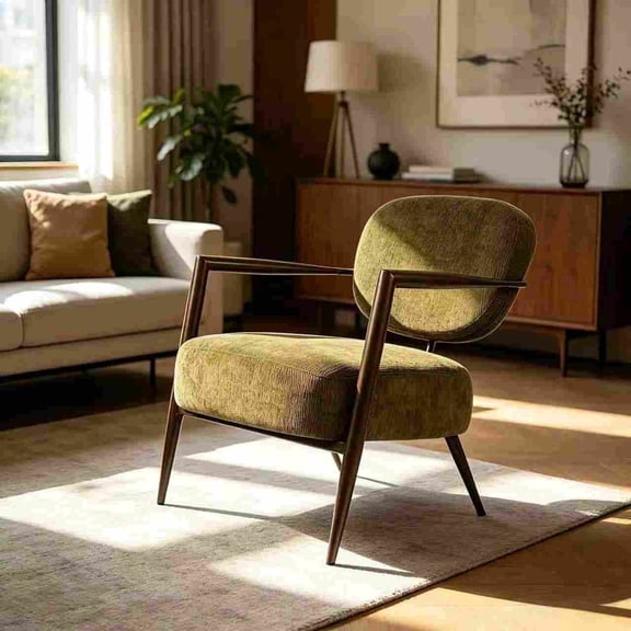 BINBANK Accent Chair, Soft Fabric Upholstered, Metal Frame, Mid-Century Modern, Single Leisure Armchair for Living Room Bedroom Reading Nook
