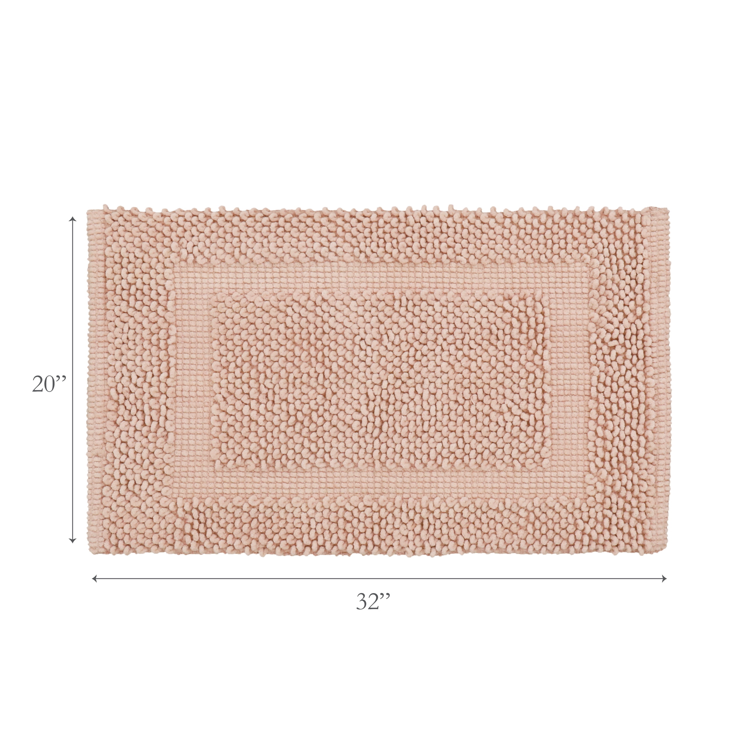 Jean Pierre New York Sophie Border 100% Cotton Bath Mat - Non-Slip Bath Rug - Pink Dusty Rose - 20" x 32"