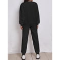 thumbnail image 2 of Arvbitana Women's 2Pcs Outfits Solid Color Long Sleeve Pullover Tops + Elastic Waist Pants Sets for Streetwear Activewear Daily Clothes, 2 of 3
