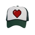 thumbnail image 1 of Men's 80's Retro Large 8 Bit Pixelated Heart Gamer Trucker Hat, White/Forest, 1 of 2
