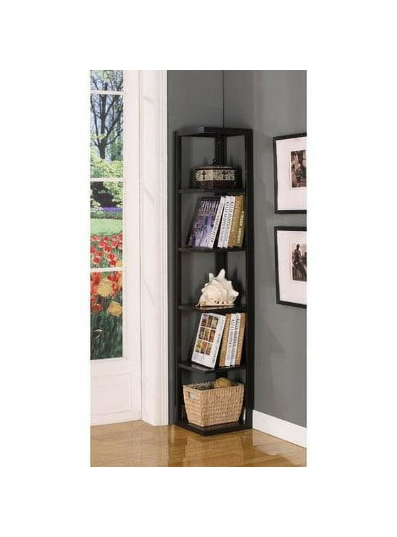 IN Room Furniture Designs 5-Tier Corner Transitional Wood Bookcase in Walnut