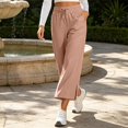 thumbnail image 7 of HomeDM Capris Pants for Women Wide Leg Drawstring Loose Pants Khaki Lounge Trousers with Pockets for Athletic Work Size M, 7 of 7